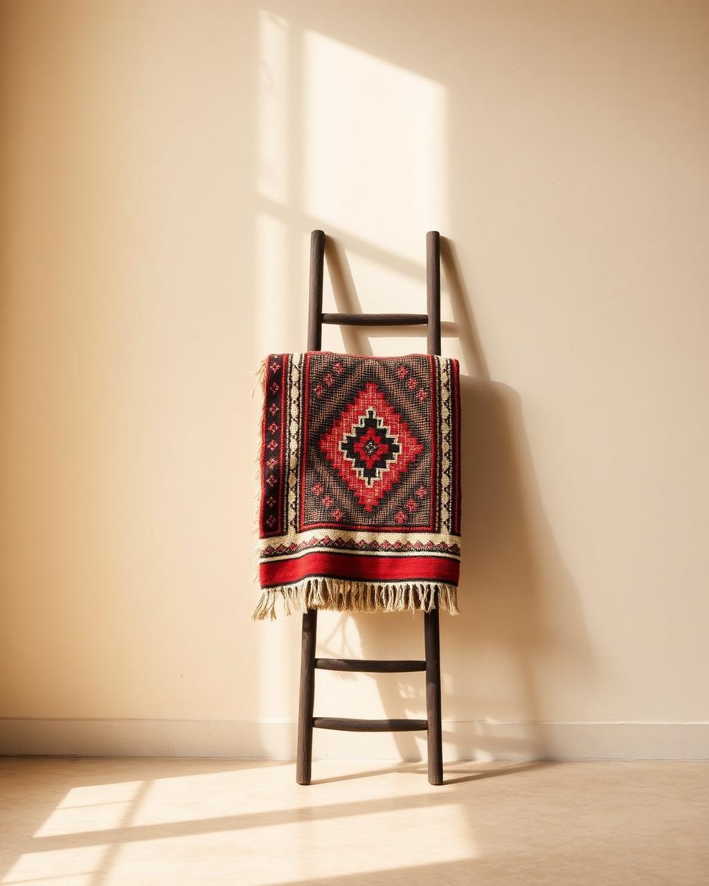 Rug draped on ladder
